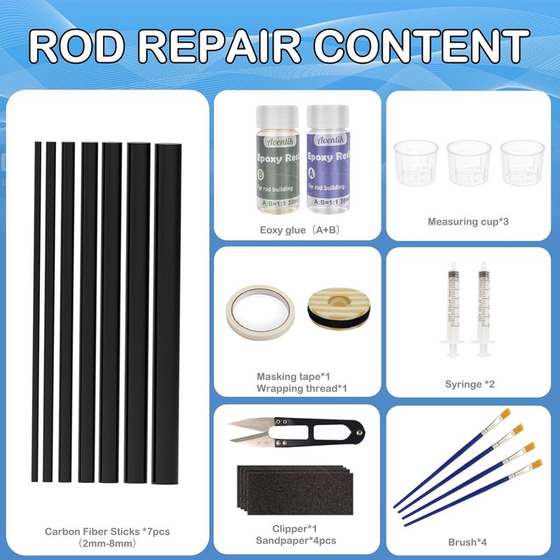 Aventik Fishing Rod Repair Kit - Complete Accessories for Carbon Fiber Pole Maintenance | Fix Broken Rods
