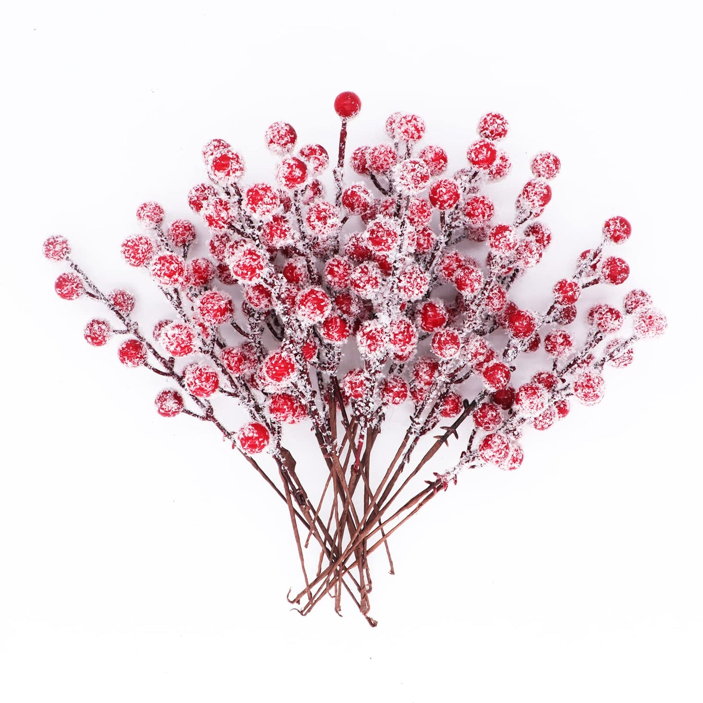 24 Pieces Artificial Holly Berry Stems 9" Christmas Berry Picks Sprays Snowy Fake Red Berries for Christmas Tree Branches Fillers Ornaments Valentine DIY Crafts Wedding Home Party Winter Decor (24)