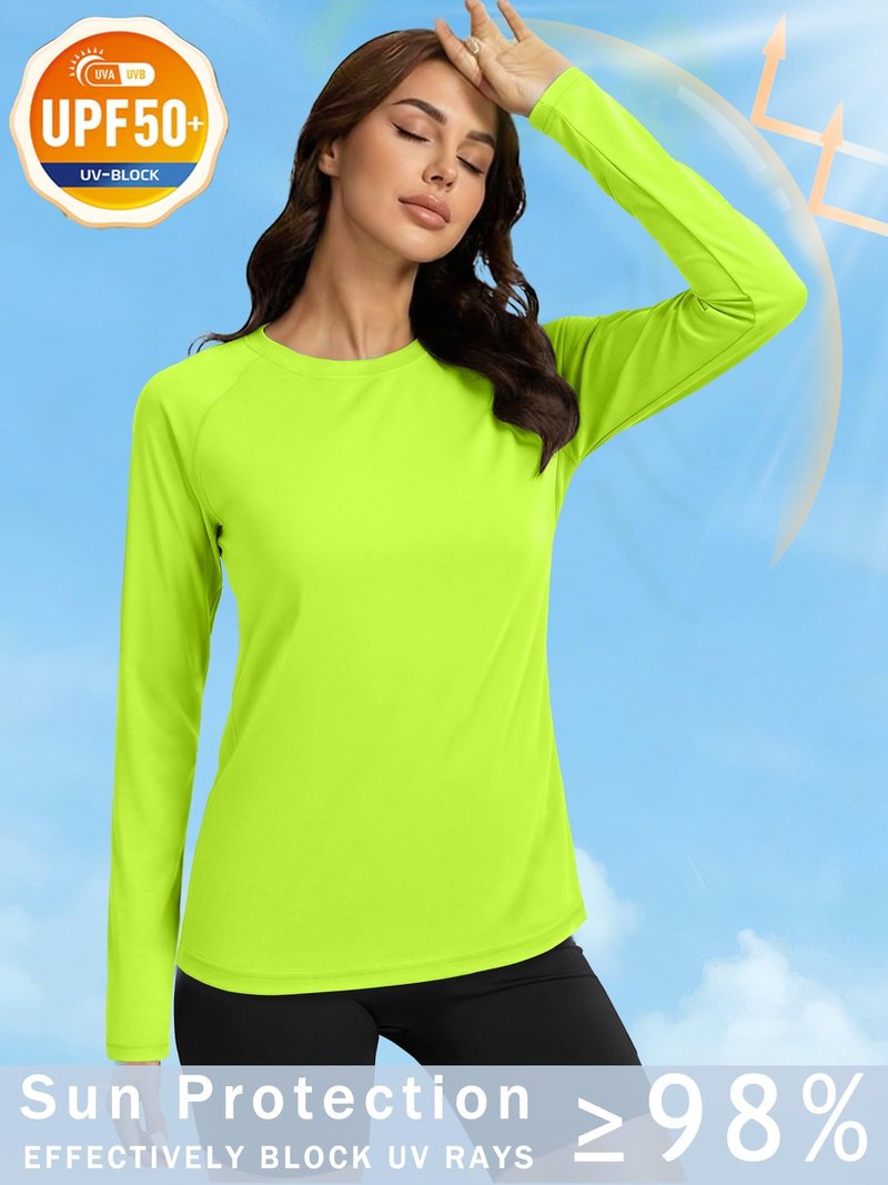 KINSWT Rash Guard for Women UPF 50+ Swim Shirt Long Sleeve Sun Protection UV Shirts Breathable Quick Dry Workout Tops,Green M
