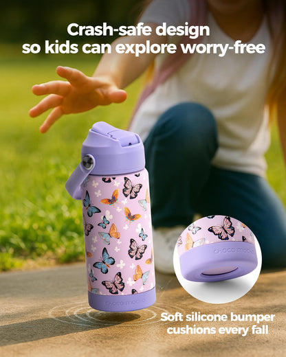 Choco Mocha Kids Water Bottle For School, Kids Insulated Unicorn Water Bottle Stainless Steel, Girls Water Bottle 18Oz, Purple