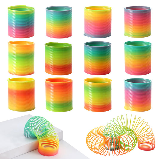 JOHOUSE Rainbow Magic Spring Party Favors for Kids, 12 PCS Colorful Plastic Spring Toy, Treasure Box Toys for Classroom, Fun Goodie Bags Stuffers for Kids Birthday