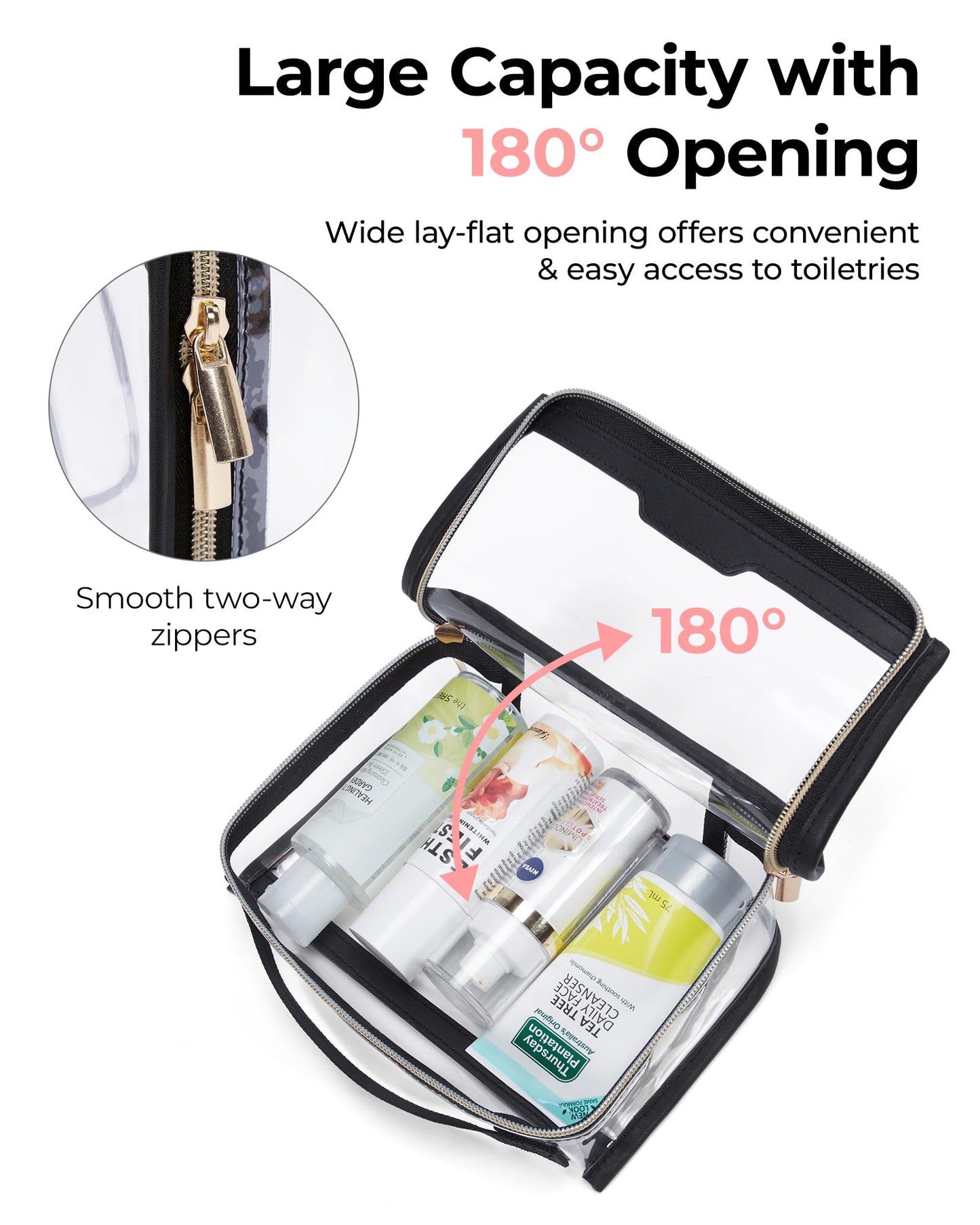 BAGSMART TSA Approved Toiletry Bag, Clear Travel Toiletry Bag, Makeup Cosmetic Pouch Bag for Women Quart Size Compliant Bag Organizer for Travel Essentials (Black Pack of 1,)