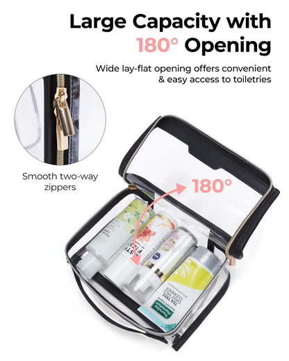 BAGSMART TSA Approved Toiletry Bag, Clear Travel Toiletry Bag, Makeup Cosmetic Pouch Bag for Women Quart Size Compliant Bag Organizer for Travel Essentials (Black Pack of 1,)