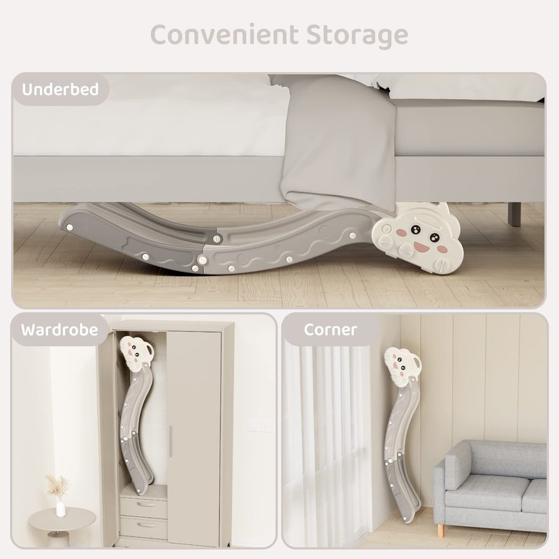 Indoor Kids Baby Couch Slide for Toddler 1-3, Sofa Slide Add-on Attachment for Bed Nugget Playgrounds, with Secure Base Guardrail, Gentle Slope Extended Buffer Zone, Fun Cute Cloud Design, White