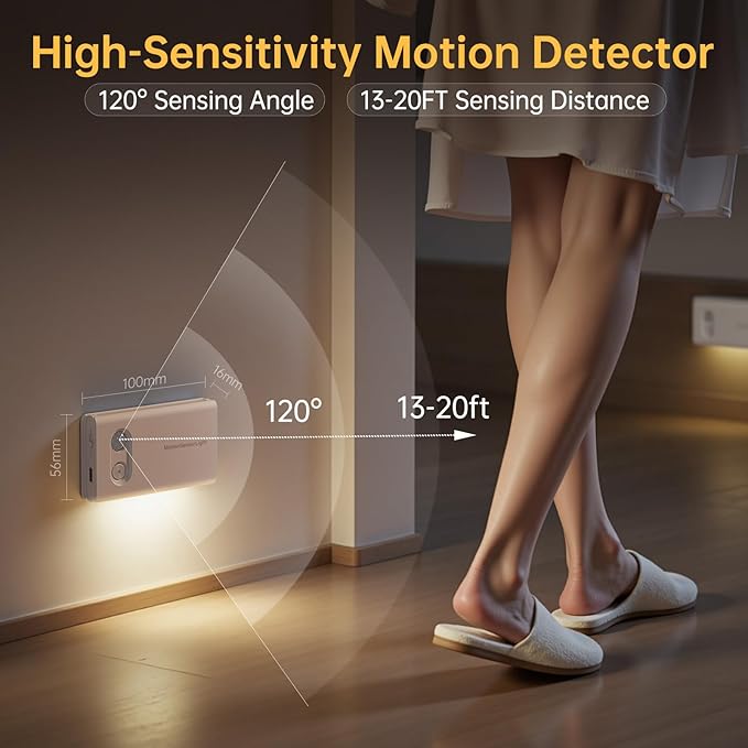 Motion Sensor Stair Night Lights Indoor, Rechargeable Closet Light with Adjustable Brightness and Direction, 3 Pack Wireless LED Light for Basement, Hallway, Bedroom, and Under Cabinet Lighting