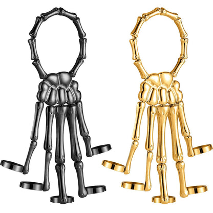Hicarer 2 Pcs Skeleton Hand Bracelet with Finger Ring Metal Steampunk Skull Gothic Skull Bracelet Adjustable Skeleton Hand Jewelry Finger Wristband for Men Women Halloween Cosplay