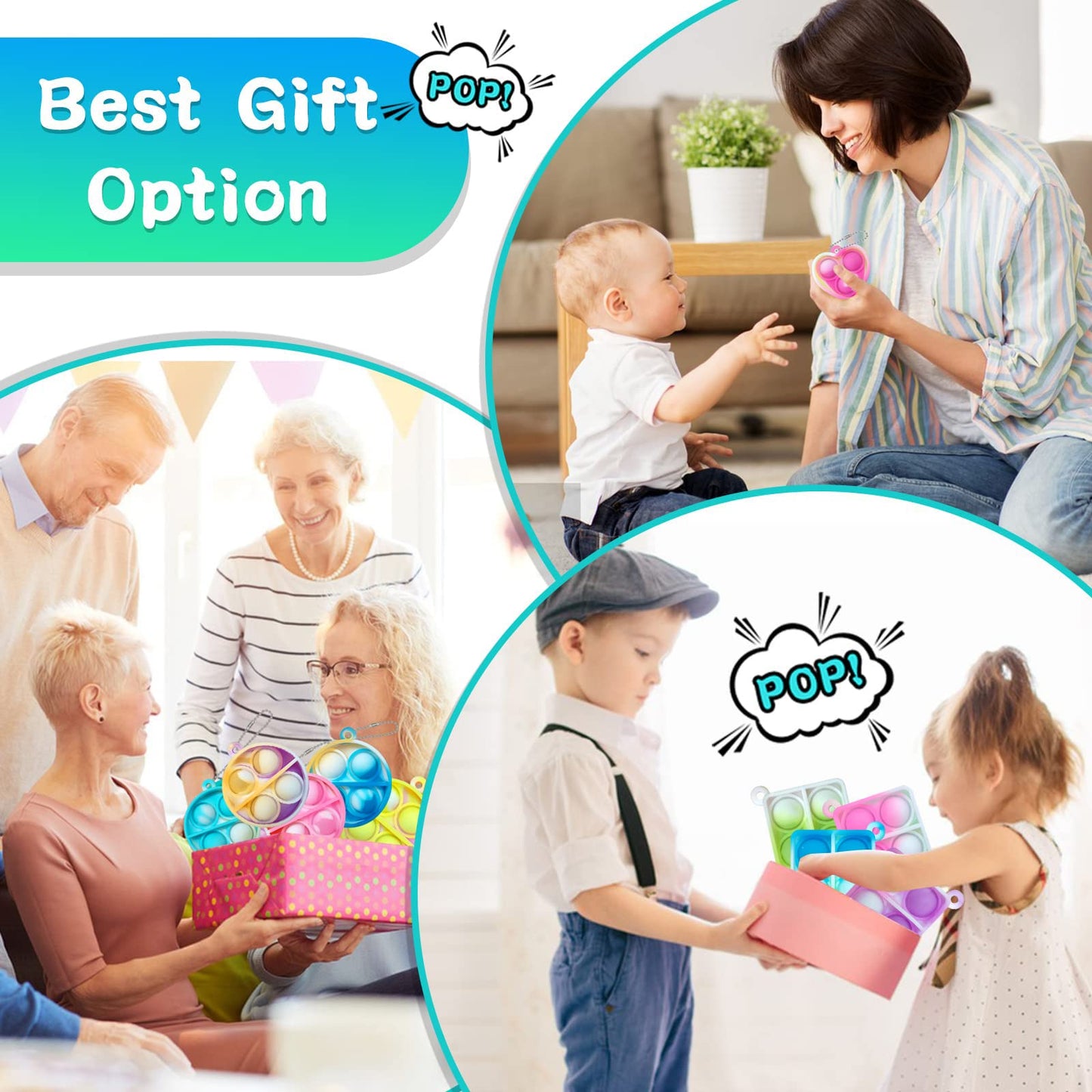 ONKULL Pop Fidget Keychain 30 Pack Mini Fidget Toys Bulk Party Favors for Kids 4-8,8-12 Year Boys Girls Push Pops Bulk Toys Its Small Prizes for Kids Classroom Birthday Party Favors Bubble Poppers