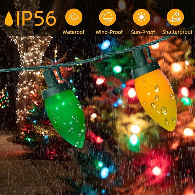 27.5Ft C9 LED Christmas Lights Battery Operated with Remote, LED Multicolor Outdoor Christmas Tree Lights Waterproof with 8 Mode Twinkle, for Christmas Tree Stair Yard Home Decor, 50 Bulbs