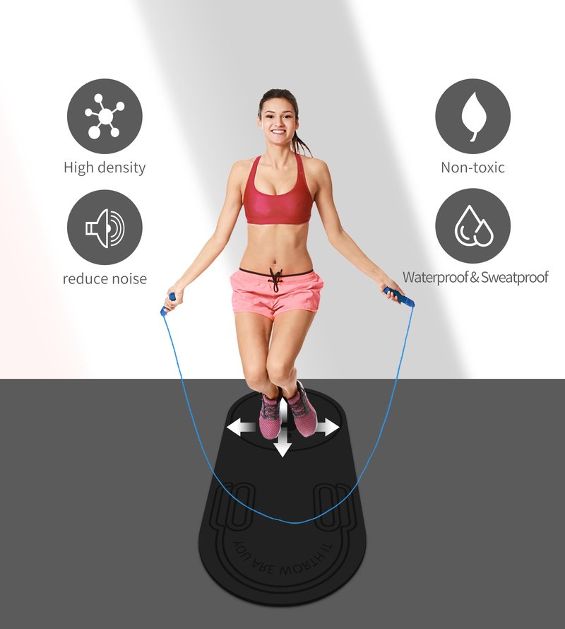 Knsbk Non-Slip Jump Rope Mat Shock Absorption Rope Skipping Mat for Adults & Children Home Indoor Workout Exercise Mat (Black)