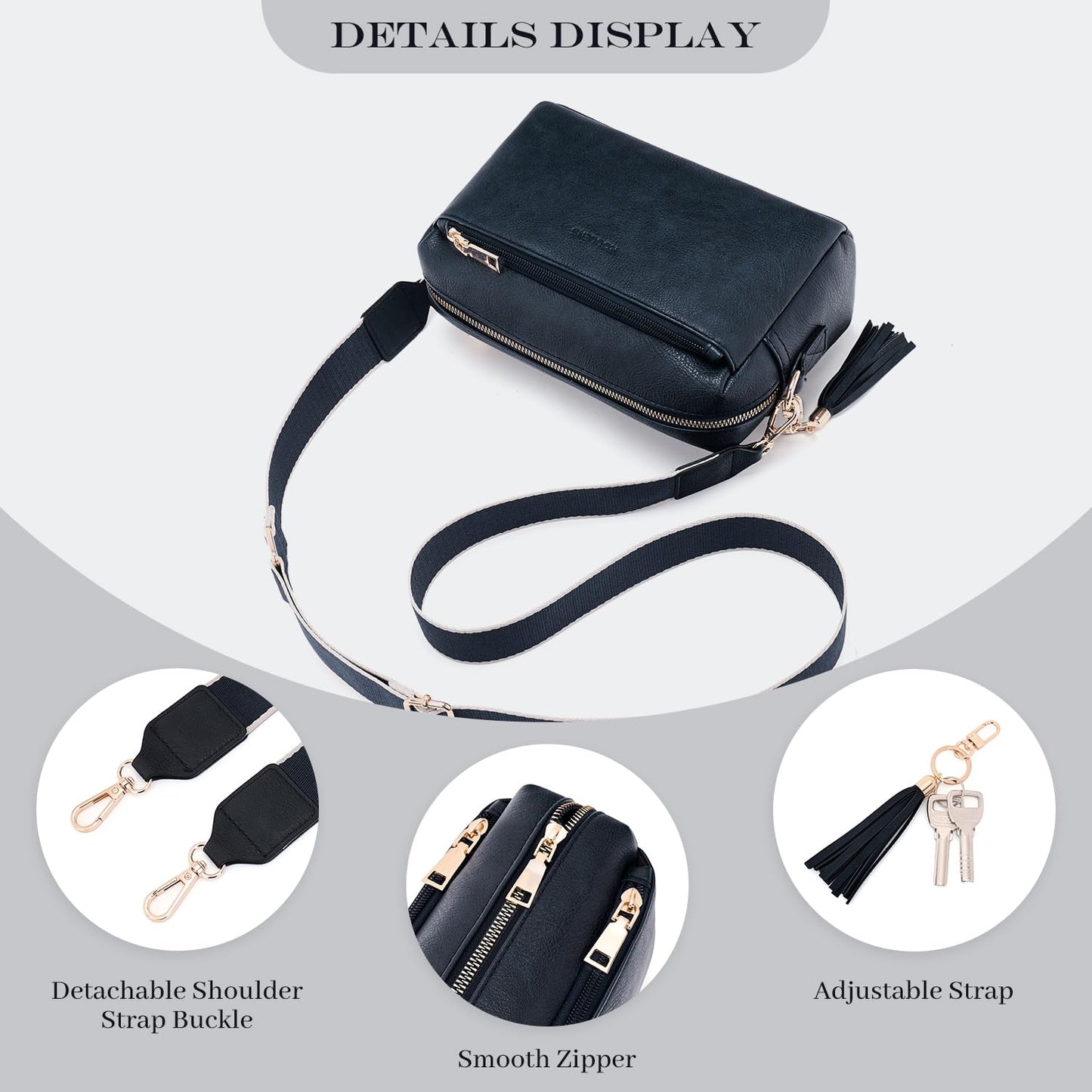 Roulens Triple Zip Small Crossbody Bag for women,Wide Strap Cell Phone Purse Shoulder Handbag Wallet with Credit Card Slots