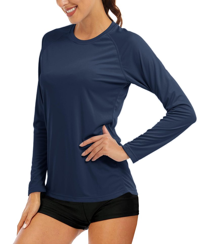 MAGCOMSEN Women's Fitted Sun Protection Shirts - Lightweight Long Sleeve Navy