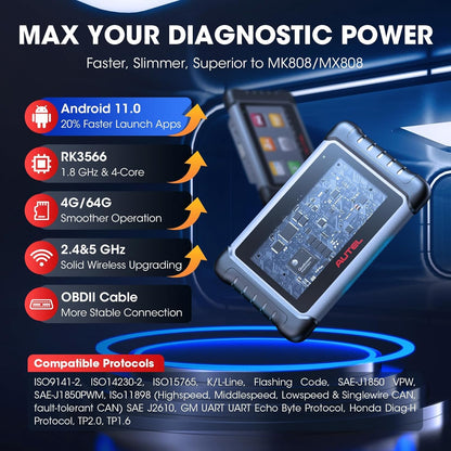 Autel Scanner MaxiCOM MK808S: 2025 Bidirectional Tool as MK808BT Pro MX808S M808Z, Function as MaxiCheck MX900, 28+ Service, Active Test, All System Diagnose, Injector Coding, FCA Autoauth Android 11