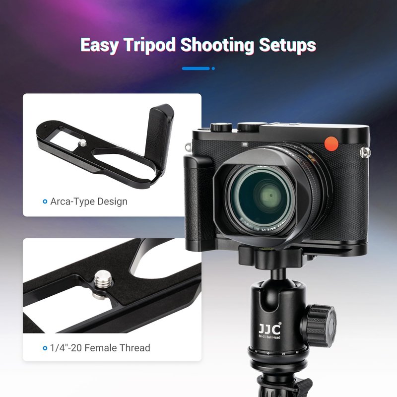 JJC Metal Hand Grip Handgrip Secure Handle Bracket for Leica Q3/Q3 43 Cameras, Anti-Slip Pads, Arca Swiss Quick Release Plate, 1/4"-20 Tripod Hole & Hand Strap Hole, No Effect on Battery & Card Use