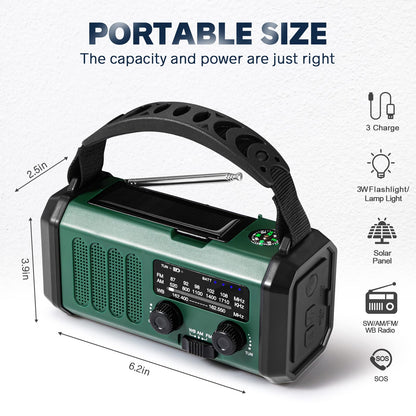 10000mAh Hand Crank Emergency Radio, NOAA Weather Radio with AM/FM & solar Radio, Rechargeable Battery, Flashlight & Reading Light, SOS Alarm, Compass Cell Phone Charger for Indoor Outdoor Emergencies