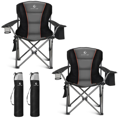 ALPHA CAMP Folding Camping Chair for Adults, Oversized Heavy Duty Lawn Chairs with Cooler Bag, Cup Holder & 600D Oxford Fabric, Folding Chairs for Outside Support 450 LBS,Outdoor Chair 2 Pack