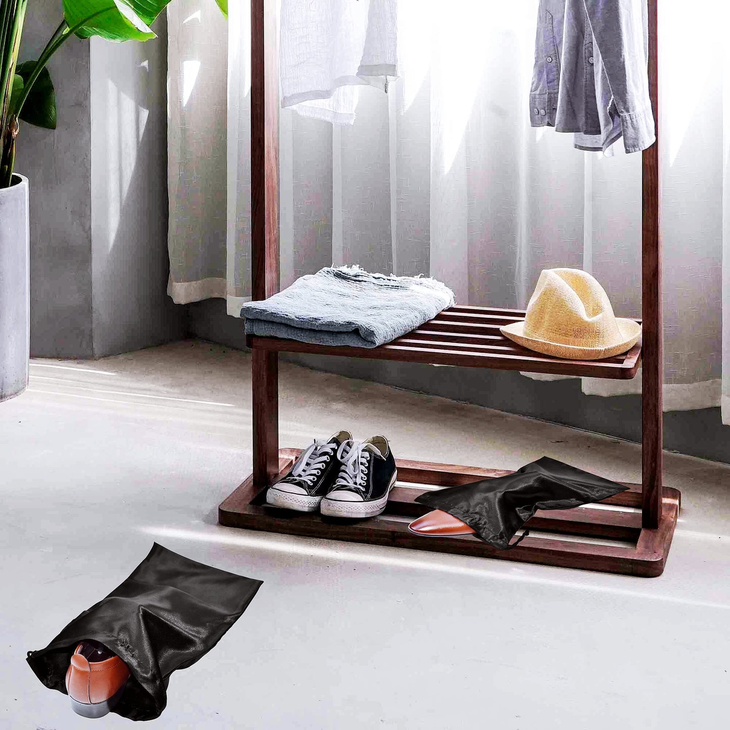 GONGKANGYUAN 4 Pack Shoe Bags for Travel Satin Fabric Shoe Bag with Drawstring for Men Women Travel Protecting Storing Shoes