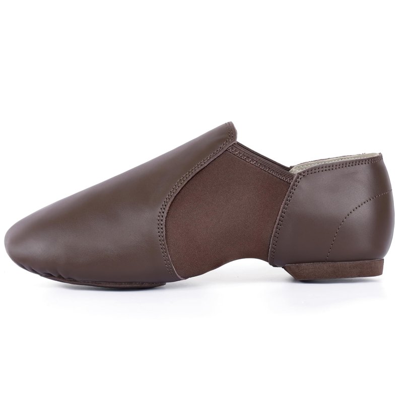 Linodes Unisex Leather Upper Jazz Shoe Slip-on Dance Shoes for Women and Men Coffee 10.5M
