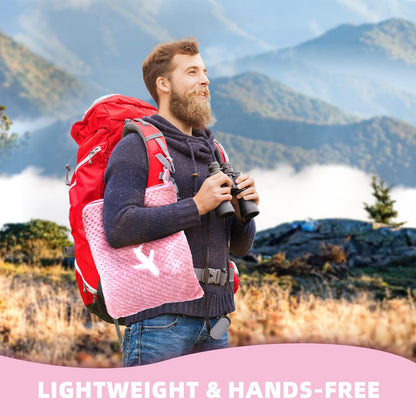 Nenolix 3 in 1 Travel Blanket Pillow Set - 350 GSM Thick Travel Blanket Airplane Compact with Bag, Soft Bag with a Pocket, Inflatable Travel Pillow for Camping & Car Trip (Blush Pink)
