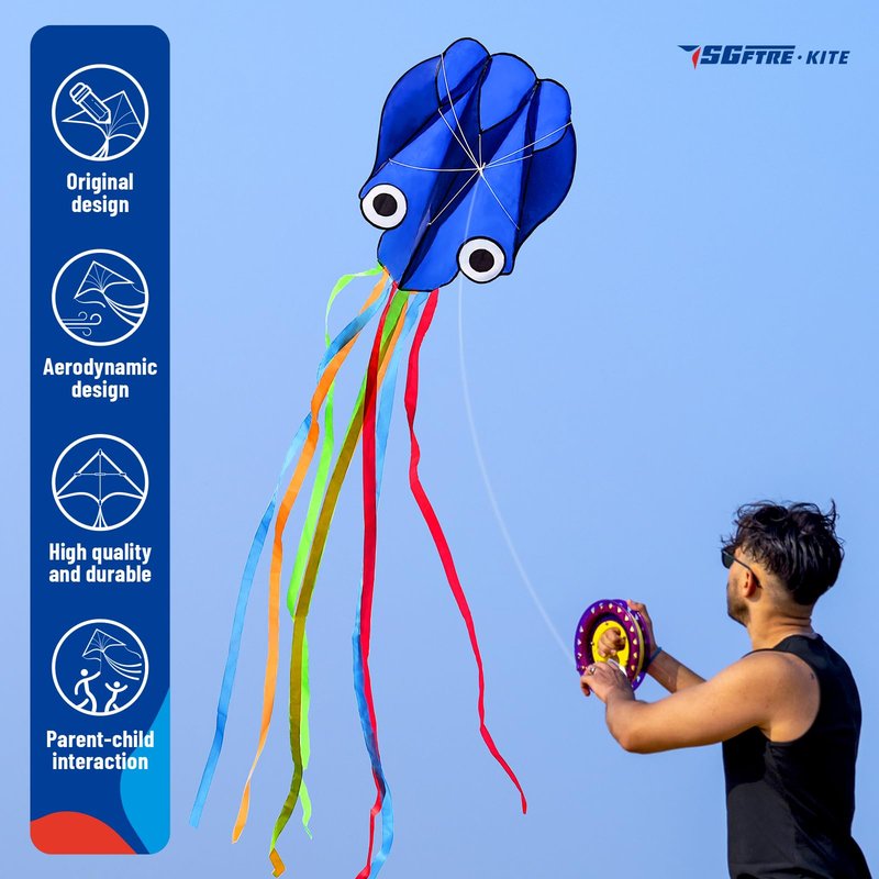 SGftre 3 Piece Set Butterfly Delta Octopus Kites for Kids and Adults，Easy to Fly for Outdoor Adults Children Line Kite for Kids Toy (Green Dragon+ Delta+Octopus Blue, 3)