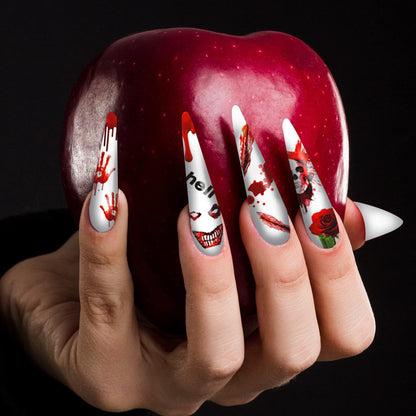 TailaiMei 12 Sheets Halloween Nail Stickers, 3D Horror Scream Scary Wound Scar Bloody Self-Adhesive Gothic Nail Art Decals for DIY Nail Decorations (Bleading Style)
