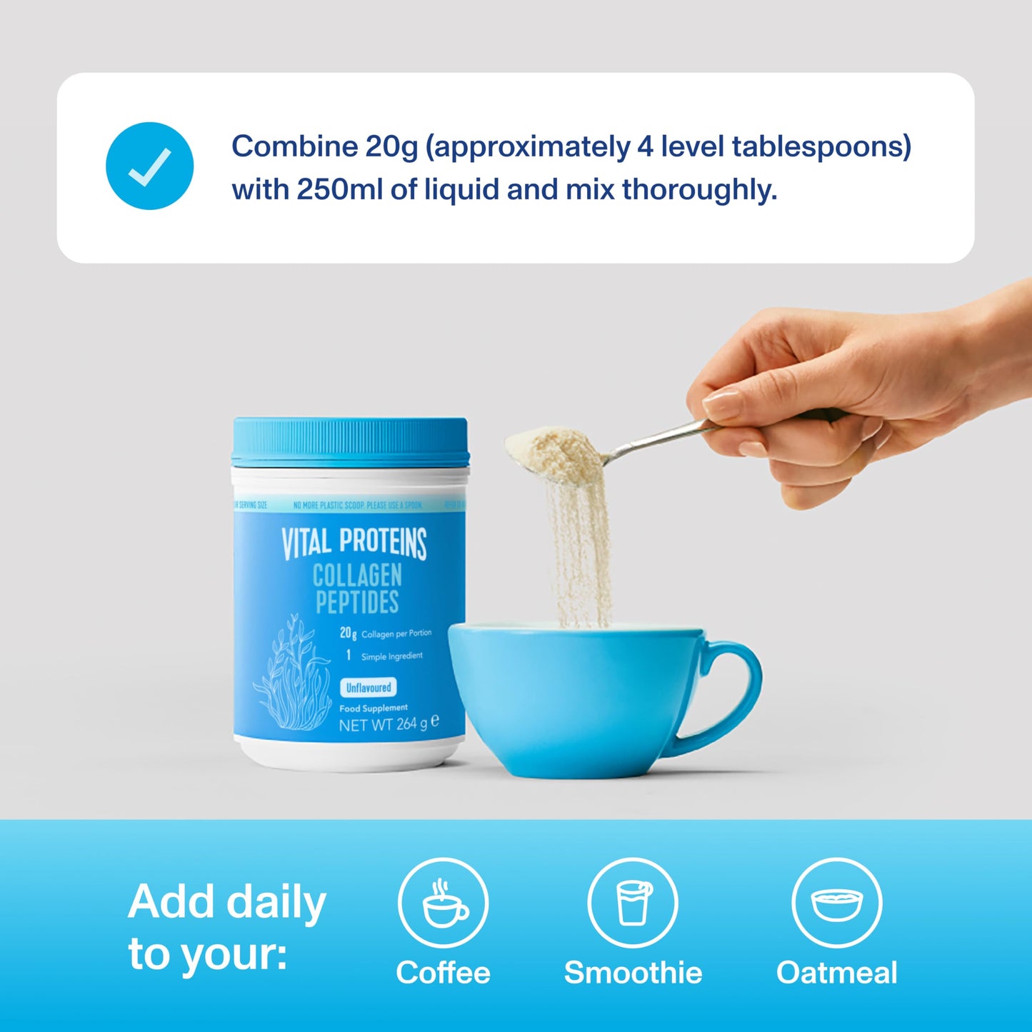 Vital Proteins Collagen Peptides Powder Supplement (Type I, III), Unflavoured Hydrolyzed Collagen-Hair, Skin, Nail Support Supplement, Paleo, gluten free, Non-GMO, 20g per Serving 264g Canister, 1Pack