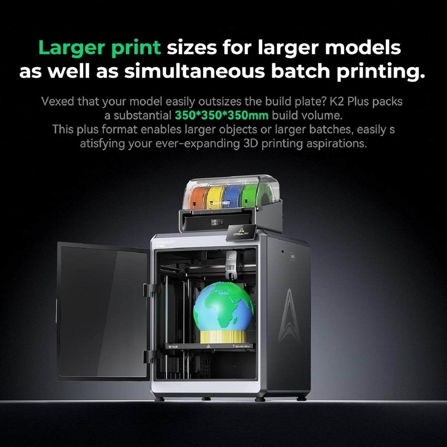 Creality K2 Plus Combo 3D Printer,Multi Color Printing with New CFS,Max 600mm/s Printing Speed,Full-auto Leveling,Next-Gen Direct Drive Extruder,Dual Al Camera,Build Volume 13.78 * 13.78 * 13.78Inch