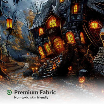 MEHOFOND Halloween Shower Curtain Scary Haunted House Evil Pumpkin Shower Curtains for Bathroom Halloween Full Moon Night Horror Castle Forest Bathtub Decorative Waterproof Fabric 72x72 Inch