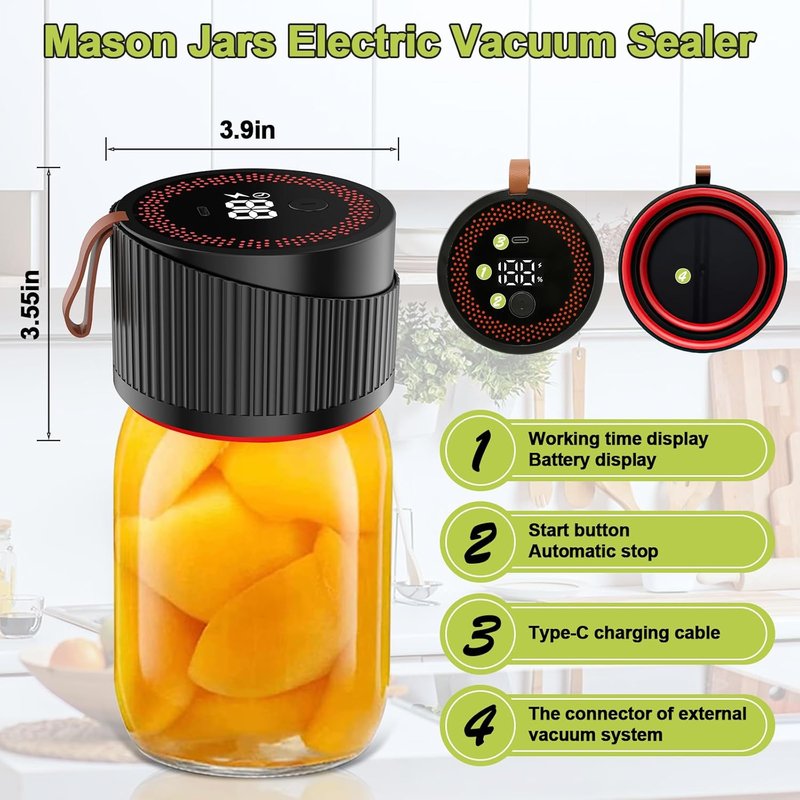 Mason Jar Vacuum Sealer Kit - 2-in-1 Electric Food Saver with Wide & Regular Mouth Lids | Ideal for Canning