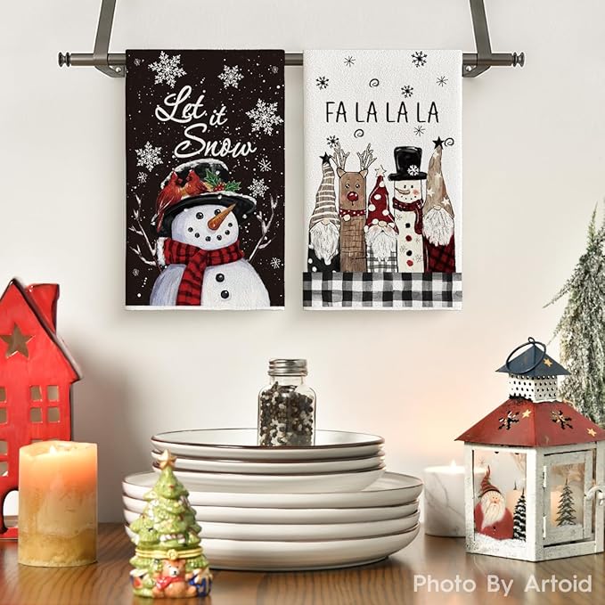 Artoid Mode Black Snowman Xmas Trees Santa Claus Truck Merry Christmas Kitchen Towels Dish Towels, 18x26 Inch Farmhouse Decoration Hand Towels Set of 6
