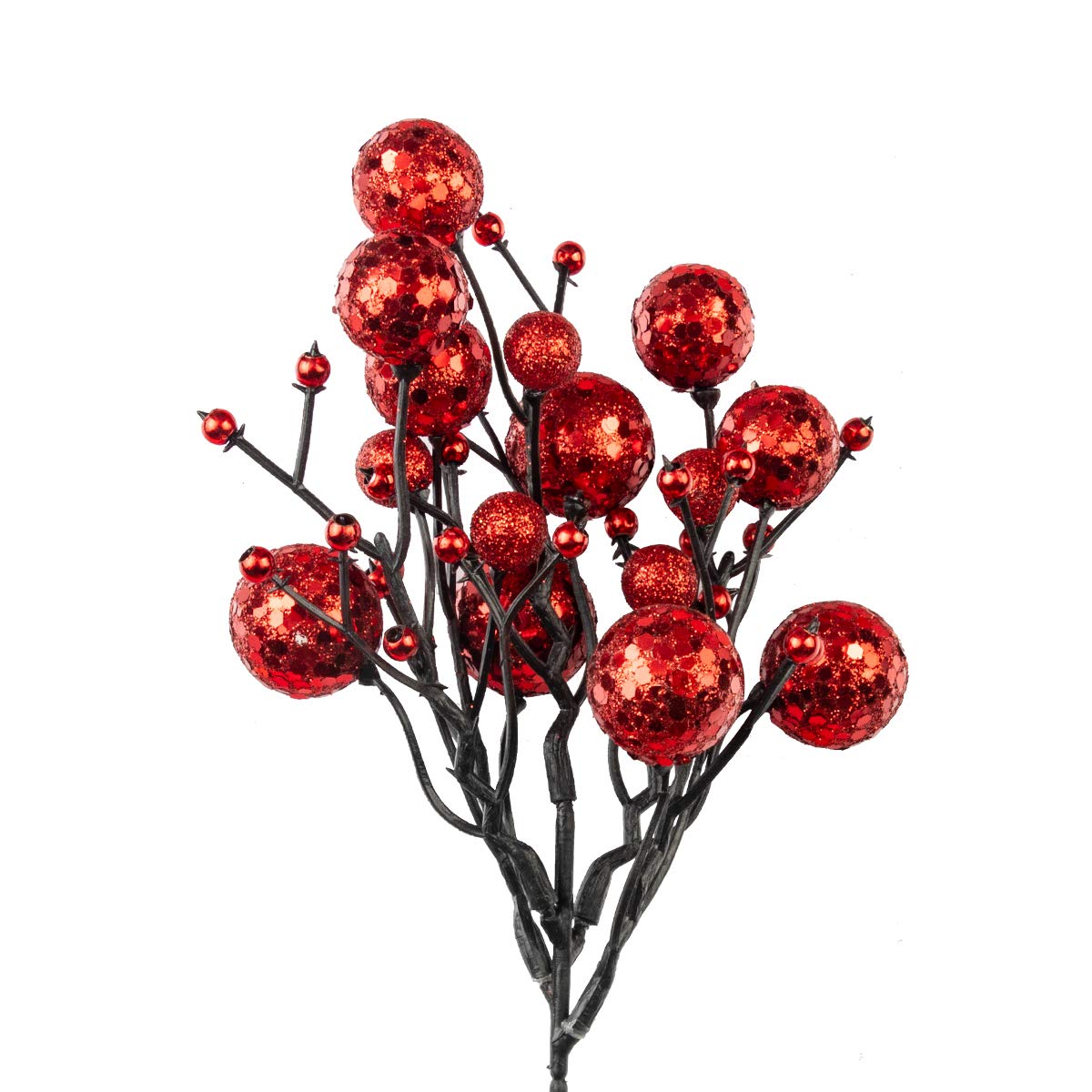 KI Store Red Christmas Tree Picks Stems Pack of 9 Artificial Glittered Berry Stems Red Tree Ornaments Decoration for Xmas Tree Halloween Wreath Garland Handcraft