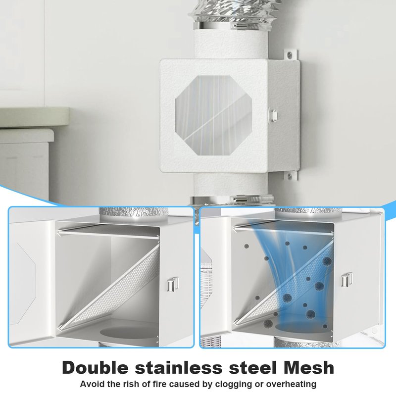 Upgraded Metal Dryer Duct Lint Trap Indoor Dryer Vent Kit - 4 Inch Dryer Vent Hose With 2 Hose Clamps 2 Stainless Steel Mesh Aluminum Foil Tape Cleaning Brush For Electric Dryers