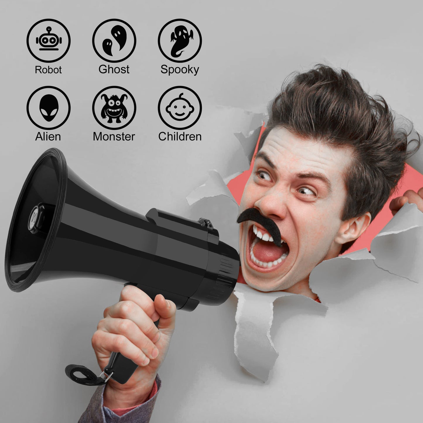 MGROLX MMGROLX 30w Megaphone Bullhorn | Loud Speaker w/ 6 Different Sound Effects | Built-in Bluetooth Mode, Siren and Recording | Voice Changer Function for Outdoor Sports, Party, Kids(Black)