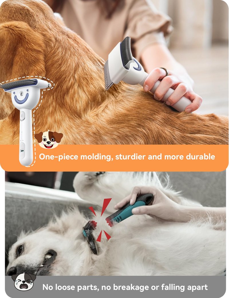 Dog Brush for Shedding with Steam, Dog Brush for Long Haired Dogs and Cats, Dual-Sided Dematting and Deshedding, Safe Non-Deforming Steel Pins, for Medium-Thick Coats Prone to Tangles & Shedding