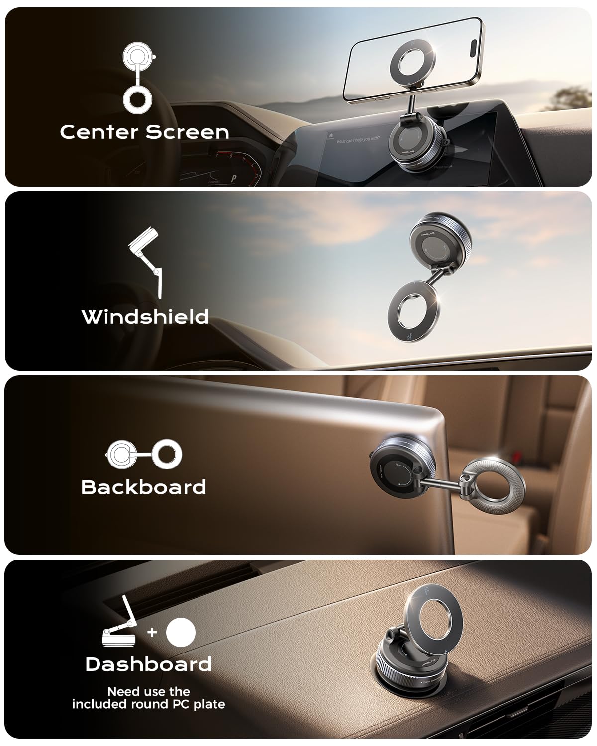 MRGLAS 2025 Upgraded Vacuum Magnetic Mobile Phone Holder Car for Magsafe Car Mount, Suction Cup Mobile Phone Holder [89+LBS Suction Power & 2800gf Strongest Magnet], 360° Rotatable for Mirror/Gym