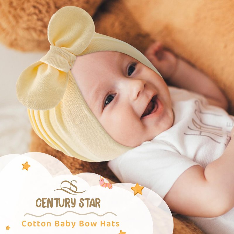 Century Star Baby Girl Beanie Hats Bow Knot Baby Bonnet Infant Toddler Hospital Hat Newborn Cotton Head Wrap Beanie Cap 2Pcs Pink&Beige One Size