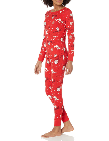 Amazon Essentials Disney | Marvel | Star Wars Women's Snug-Fit Cotton Pajama Sleepwear Sets, Nightmare Valentine - Womens Snug Fit, Medium