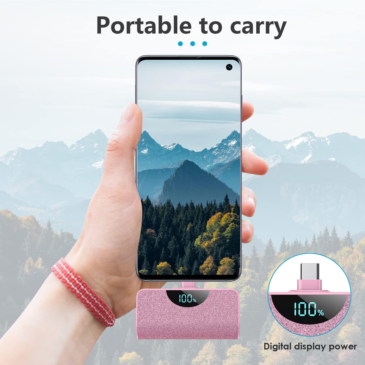 Mini Portable Charger USB-C Power Bank 5200mAh,Ultra Compact LCD Display Battery Pack Backup Charger Compatible with iPhone 17/17 Air/17 Pro/17 Pro Max/16/16 Plus/16 Pro Max/15 Series,Samsung-Green