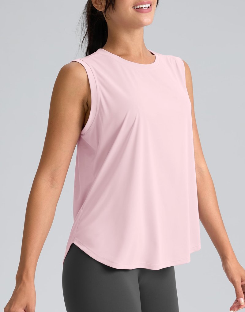 SANTINY Women's Sleeveless Workout Tops Breathable Lightweight Active Tennis Yoga Shirts Athletic Running Tank Tops for Women (Pink_M)