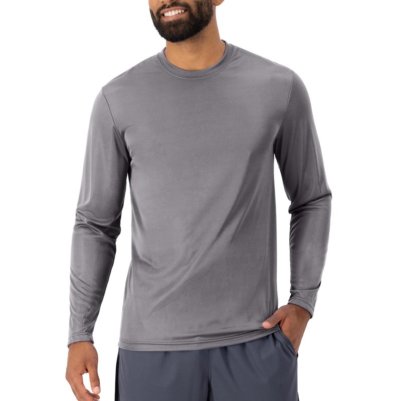 Hanes Men's Long Sleeve Cool DRI T-Shirt UPF 50+, Graphite, Large (Pack of 2)