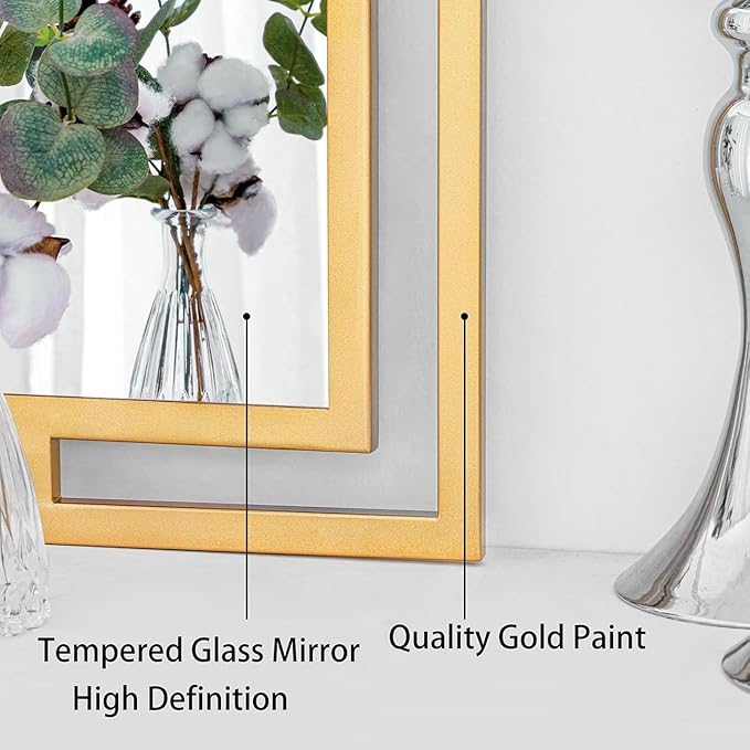Large Mirror Wall Decor, 46.5"x23" Gold Mirror with Metal Frame for Bedroom, Living Room, Bathroom, Horizontal/Vertical