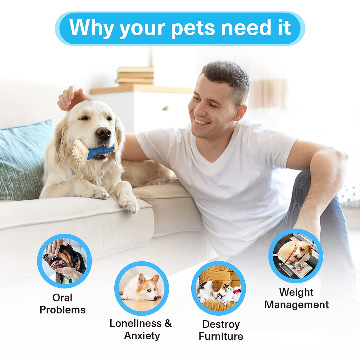 AOZOOM Dog Toys for Aggressive Chewers, Tough Dog Chew Toys, with Beef Flavor, Safe Rubber Indestructible, for Large Medium Small Dogs - Blue