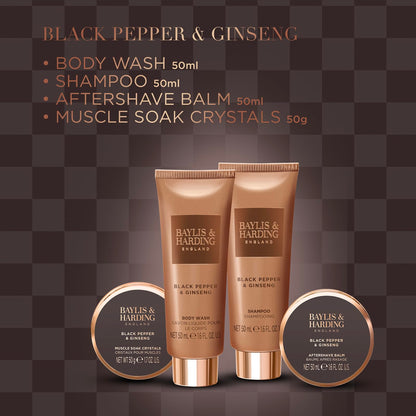 Baylis & Harding Black Pepper & Ginseng Men's The Essentials Tin Kit Gift Set (Pack of 1) - Vegan Friendly