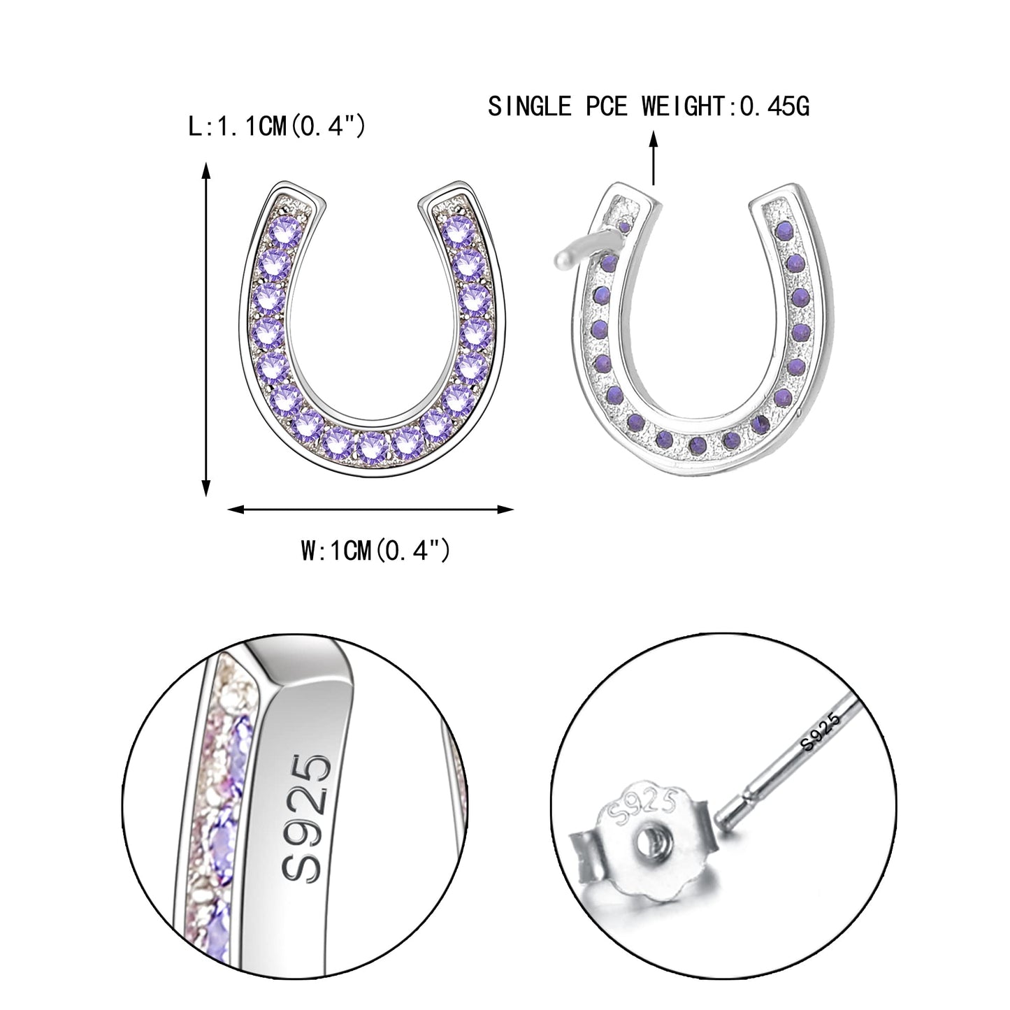 EVER FAITH 925 Sterling Silver Elegant Pave Setting Purple Cubic Zirconia Birthstone Lucky Horseshoe Stud Earrings