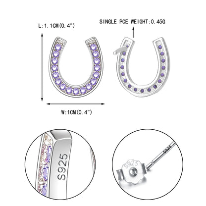 EVER FAITH 925 Sterling Silver Elegant Pave Setting Purple Cubic Zirconia Birthstone Lucky Horseshoe Stud Earrings