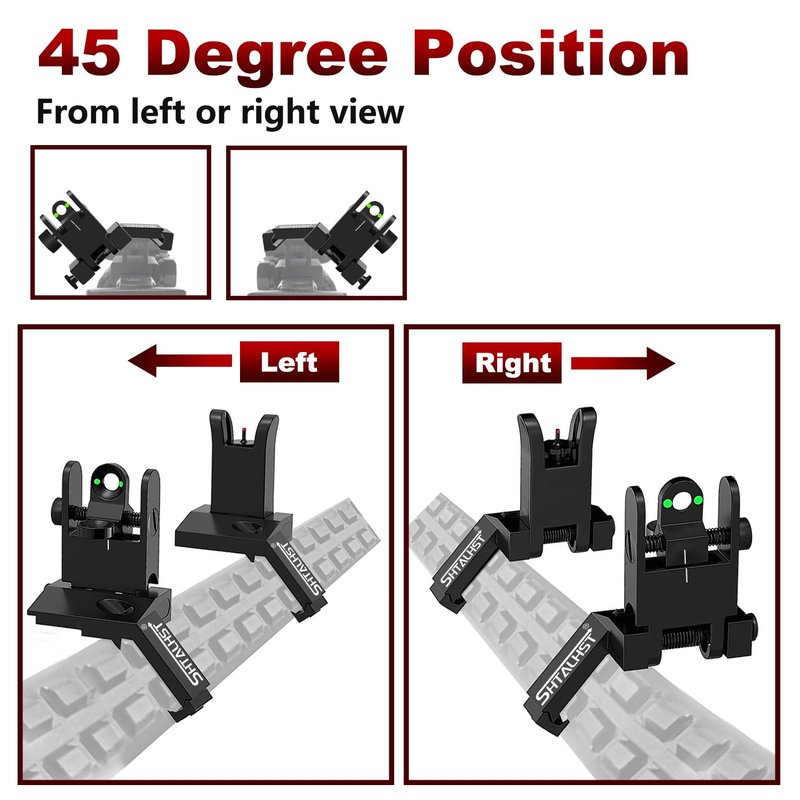 SHTALHST Iron Sights,45 Degree Offset Flip Up Sights,Flip Up Front and Rear Sights,Canted Iron Sights with Fiber Optic Red and Green Dots for Picatinny Rail,Flip Up Iron Sight