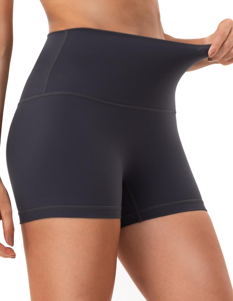 YUNOGA No Front Seam Biker Shorts for Women, High Waisted Tummy Control 3" Inseam Exercise Athletic Gym Running Yoga Shorts (Charcoal Grey,S)