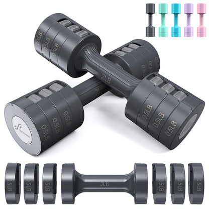 Adjustable Dumbbells Hand Weights Set: Sportneer 1 Pair 0.9-4.5KG (0.9-2.3KG) Fast Adjust Dumbbell Weight 6 In 1 Free Weights Barbells For Women Men Home Gym Workout Exercise Strength Training