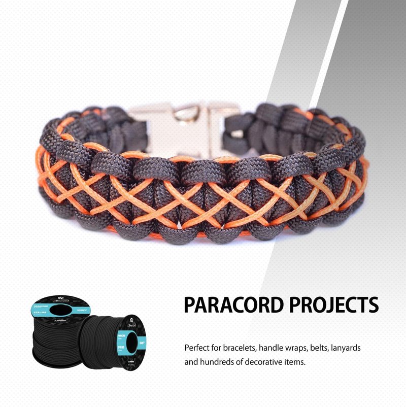Paracord 275 - 100ft 2.4mm Tactical Nylon Rope | 4 Strands, Max 275lbs - Black