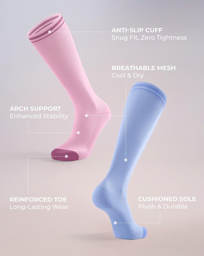 FITRELL 4 Pairs Compression Socks for Women & Men, 15-20mmHg Circulation Support for Athletic Travel Daily Wear, Pink+Blue+Purple+White, Small-Medium