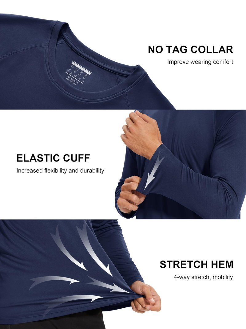 MAGCOMSEN Rash Guard Long Sleeve Fishing Shirts for Men Sun Protection Clothing Dry Fit UPF 50+ UV Protection Athletic Shirts Navy